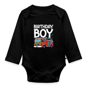 Anniversaire Garçon Pompier Anniversaire Garçon - Body Bébé bio manches longues - noir - Devant