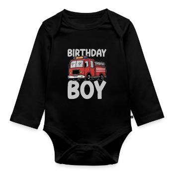 Anniversaire Garçon Pompier Anniversaire Garçon - Body Bébé bio manches longues - noir - Devant