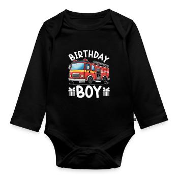 Anniversaire Garçon Pompier Anniversaire Garçon - Body Bébé bio manches longues - noir - Devant