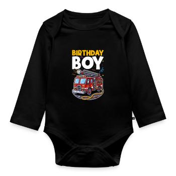 Anniversaire Garçon Pompier Anniversaire Garçon - Body Bébé bio manches longues - noir - Devant