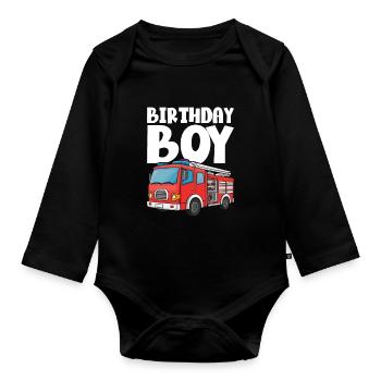 Anniversaire Garçon Pompier Anniversaire Garçon - Body Bébé bio manches longues - noir - Devant