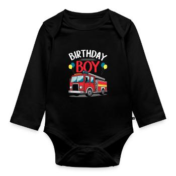 Anniversaire Garçon Pompier Anniversaire Garçon - Body Bébé bio manches longues - noir - Devant