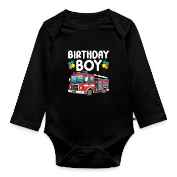 Anniversaire Garçon Pompier Anniversaire Garçon - Body Bébé bio manches longues - noir - Devant