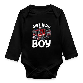 Anniversaire Garçon Pompier Anniversaire Garçon - Body Bébé bio manches longues - noir - Devant