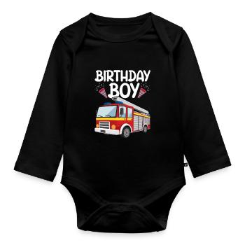 Anniversaire Garçon Pompier Anniversaire Garçon - Body Bébé bio manches longues - noir - Devant