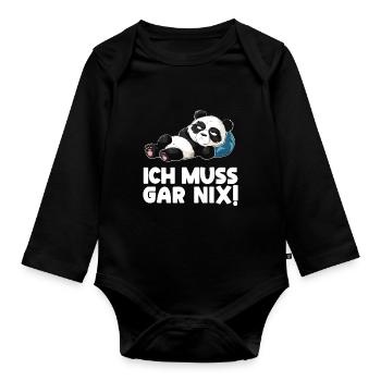 Lazy Tshirt Work Panda Funny Sarcasm Office - Organic Longsleeve Baby Bodysuit - black - Front