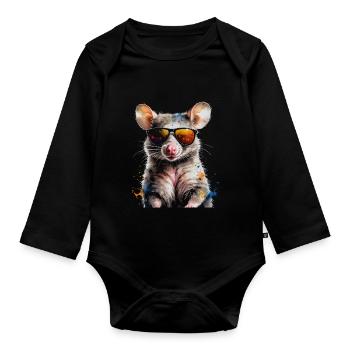 Lunettes de soleil Opossum Imprimé de design animalier coloré - Body Bébé bio manches longues - noir - Devant