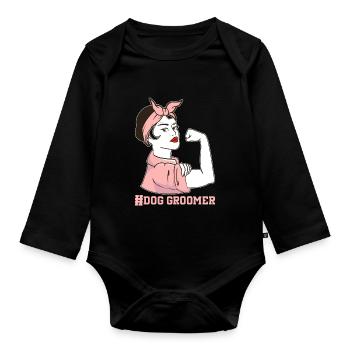 Hundegruamwelpen Haustier -Pflege -Job Salon - Baby Bio-Langarm-Body - Schwarz - Vorne