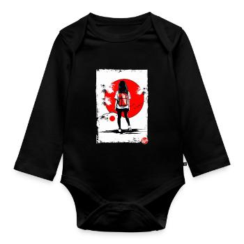 Japonaise en randonnée sur le mont Fuji - Body Bébé bio manches longues - noir - Devant