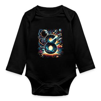 Astronaut 8th Birthday Space Boys 8 Years - Organic Longsleeve Baby Bodysuit - black - Front