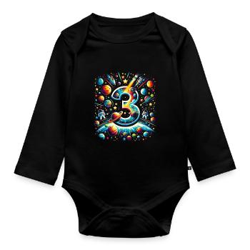 Astronaut 3rd Birthday Space Boys 3 Years - Organic Longsleeve Baby Bodysuit - black - Front