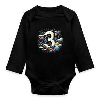 Astronaut 3rd Birthday Space Boys 3 Years - Organic Longsleeve Baby Bodysuit - black - Front