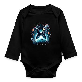 Astronaut 8th Birthday Space Boys 8 Years - Organic Longsleeve Baby Bodysuit - black - Front