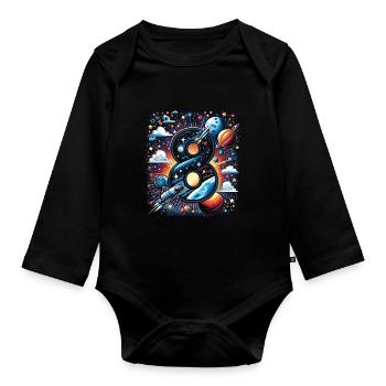 Astronaut 8th Birthday Space Boys 8 Years - Organic Longsleeve Baby Bodysuit - black - Front