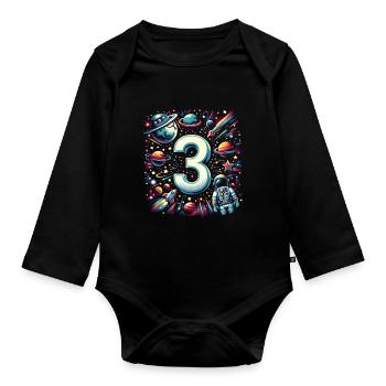 Astronaut 3rd Birthday Space Boys 3 Years - Organic Longsleeve Baby Bodysuit - black - Front