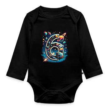 Astronaut 6th Birthday Space Boys 6 Years - Organic Longsleeve Baby Bodysuit - black - Front