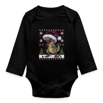 Dinosaur Ugly Christmas Christmas Xmas Trex - Organic Longsleeve Baby Bodysuit - black - Front