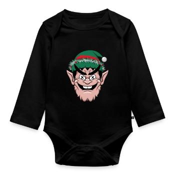 Elfes Noël laid Noël Noël Père Noël - Body Bébé bio manches longues - noir - Devant