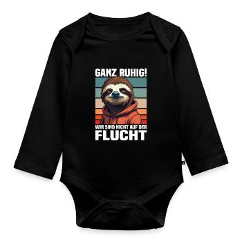 Calm down! We're not on the run sloth - Organic Longsleeve Baby Bodysuit - black - Front