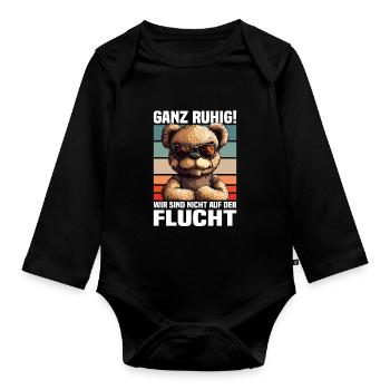 Calm down! We're not on the run Teddy - Organic Longsleeve Baby Bodysuit - black - Front