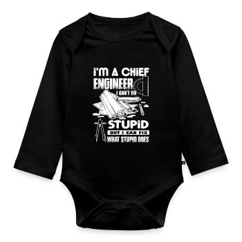 Chief Engineer I Cannot Fix Stupid - Organic Longsleeve Baby Bodysuit - black - Front
