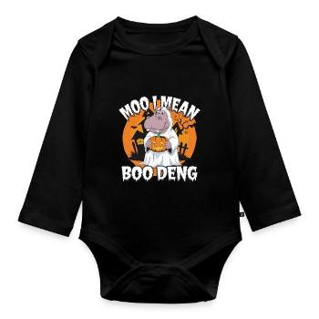 Funny Hippo Halloween Ghost Costume Boo Deng Pun - Organic Longsleeve Baby Bodysuit - black - Front