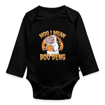 Funny Hippo Halloween Ghost Costume Boo Deng Pun - Organic Longsleeve Baby Bodysuit - black - Front