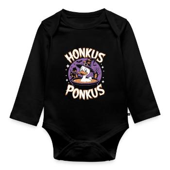 Honkus Ponkus Funny Duck Witch Halloween Magic - Organic Longsleeve Baby Bodysuit - black - Front