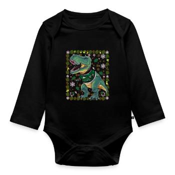 Dinosaur Ugly Christmas Christmas Xmas Trex - Organic Longsleeve Baby Bodysuit - black - Front