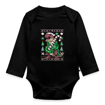 Dinosaur Ugly Christmas Christmas Xmas Trex - Organic Longsleeve Baby Bodysuit - black - Front