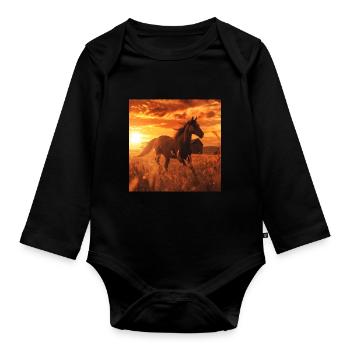 Horse - Organic Longsleeve Baby Bodysuit - black - Front