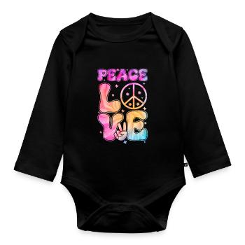 Groovy Tie Dye Friedens Liebeszeichen Retro Hippie - Baby Bio-Langarm-Body - Schwarz - Vorne