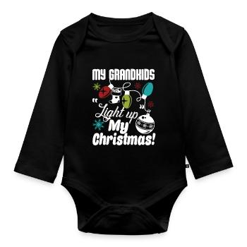 Grandkid My Grandkids Light Up My Christmas - Organic Longsleeve Baby Bodysuit - black - Front
