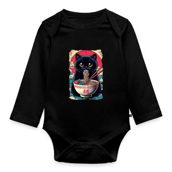 Katzen Ramen Nudel Japaner Anime Manga Kawaii - Baby Bio-Langarm-Body - Schwarz - Vorne