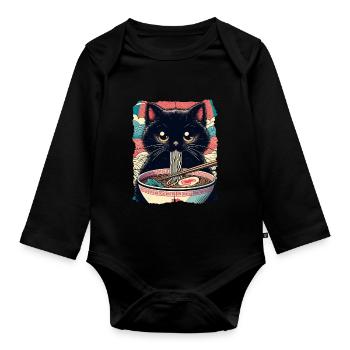 Katzen Ramen Nudel Japaner Anime Manga Kawaii - Baby Bio-Langarm-Body - Schwarz - Vorne