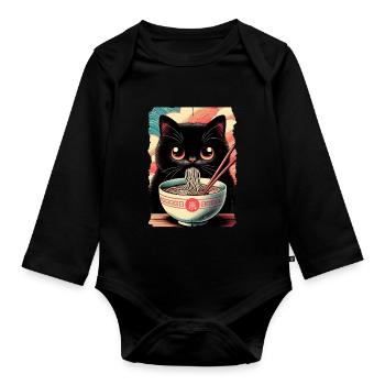 Katzen Ramen Nudel Japaner Anime Manga Kawaii - Baby Bio-Langarm-Body - Schwarz - Vorne
