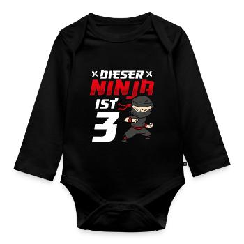 Cette Ninja’s 3 Birthday Ninja Belt Naissance - Body Bébé bio manches longues - noir - Devant