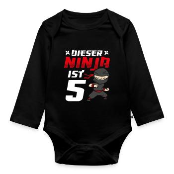 Cette Ninja’s 5 Birthday Ninja Belt Naissance - Body Bébé bio manches longues - noir - Devant