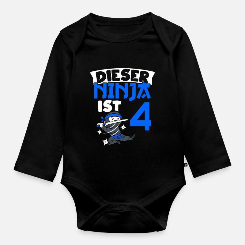 Dieser Ninja Ist 4 Geburtstag Ninja Gürtel Ninja L - Baby Bio-Langarm-Body - Schwarz