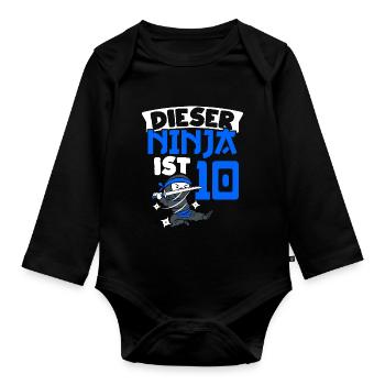 Ce ninja 10e anniversaire Ninja Ceinture Ninja - Body Bébé bio manches longues - noir - Devant