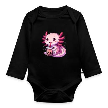Axolotl Boba Thé Buvant Otaku Anime Lover - Body Bébé bio manches longues - noir - Devant