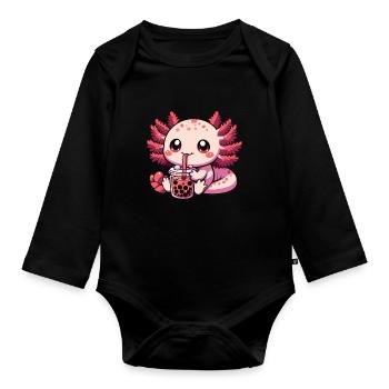 Axolotl Boba Thé Buvant Otaku Anime Lover - Body Bébé bio manches longues - noir - Devant