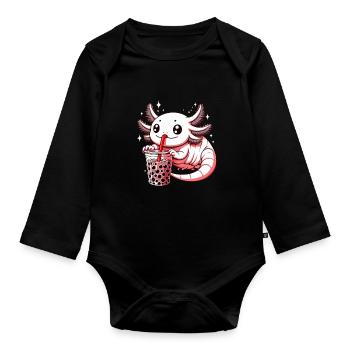 Axolotl Boba Thé Buvant Otaku Anime Lover - Body Bébé bio manches longues - noir - Devant