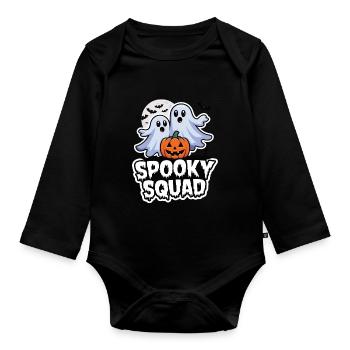Halloween Spooky Squad Geist mit Mütze - Baby Bio-Langarm-Body - Schwarz - Vorne