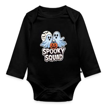 Halloween Spooky Squad Geist mit Mütze - Baby Bio-Langarm-Body - Schwarz - Vorne