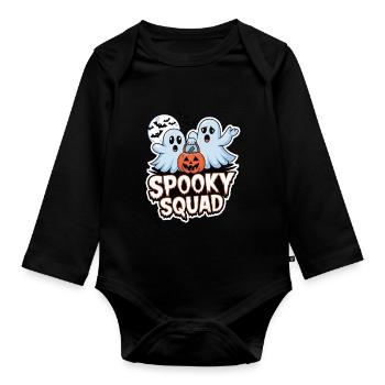Halloween Spooky Squad Geist mit Mütze - Baby Bio-Langarm-Body - Schwarz - Vorne