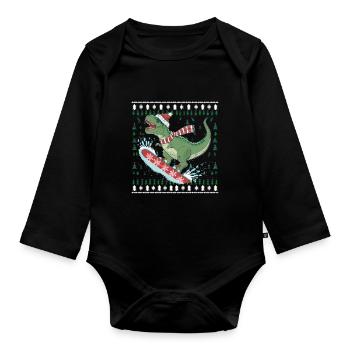 Dinosaure Trex T-Rex Noël Noël - Body Bébé bio manches longues - noir - Devant