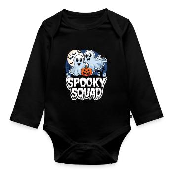 Halloween Spooky Squad Geist mit Mütze - Baby Bio-Langarm-Body - Schwarz - Vorne