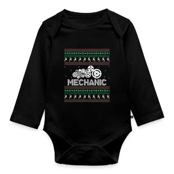 Funny Mechanic Christmas - Organic Longsleeve Baby Bodysuit - black - Front