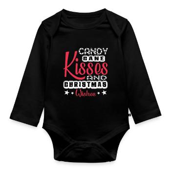 Candy Cane Kisses And Christmas Wishes - Organic Longsleeve Baby Bodysuit - black - Front